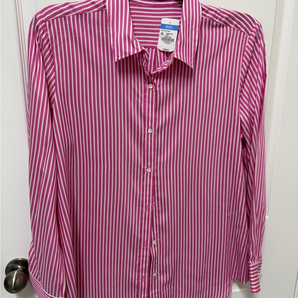 J. McLaughlin Pink and White Striped Shirt - Picture 3 of 3